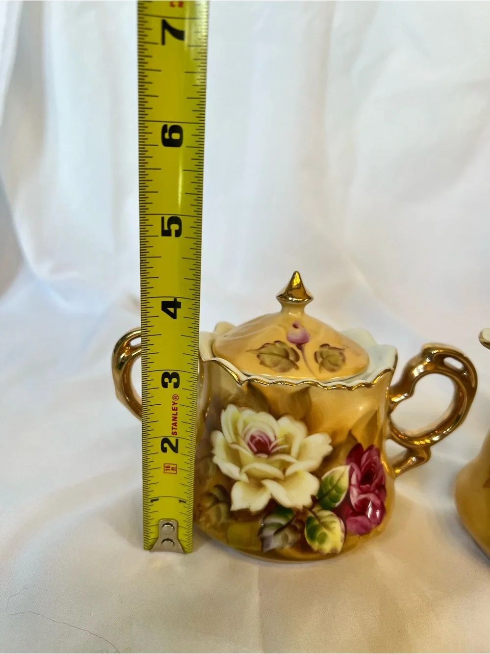 Lefton Gold Floral Porcelain Creamer and Sugar Set